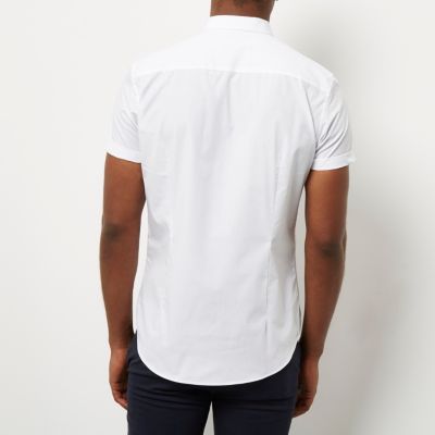 White micro collar short sleeve shirt